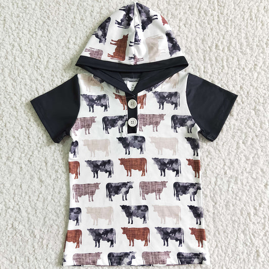 Hot Sale Boys Clothing Hoodie Top Sleeveless Cow Print Boutique Boys Summer Top Hoodies Shirt BT0009