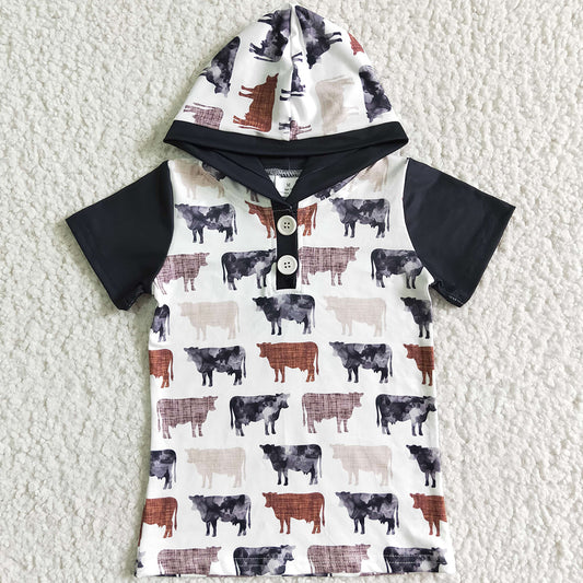 Hot Sale Boys Clothing  Hoodie Top Sleeveless Cow Print Boutique Boys Summer Top Hoodies Shirt BT0009