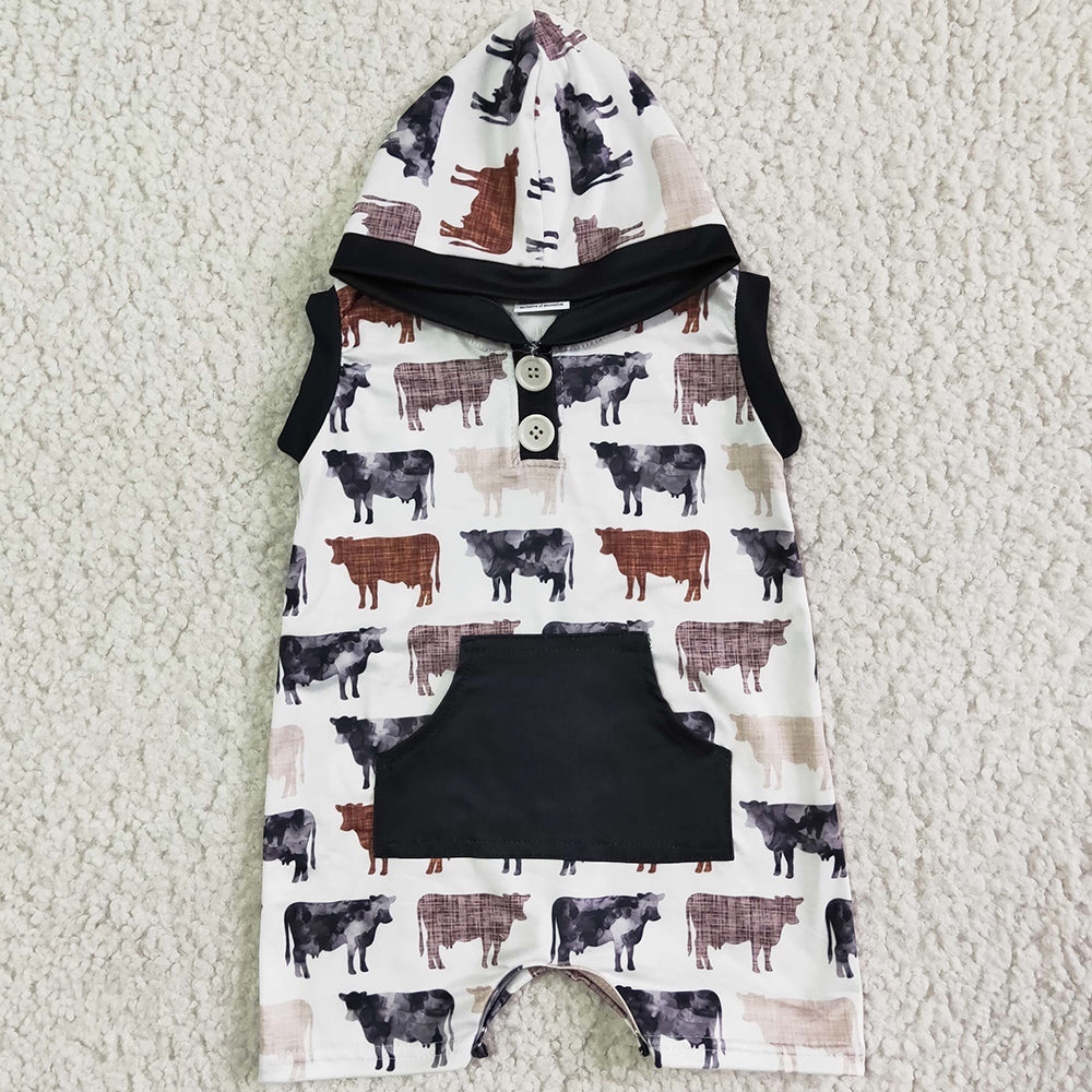 New Design Boys Boutique Rompers Hoodies Cow Print Cute Toddler Baby Boys Romper Jumpsuit SR0041