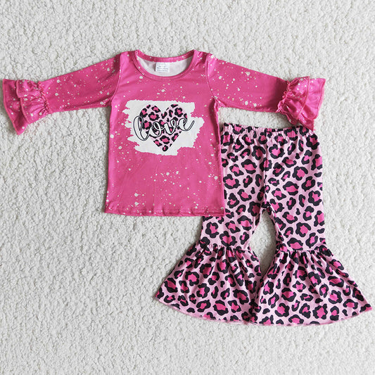 Valentine's Day Girls Clothing Love Leopard Bell Bottom Outfits 6 B9-25