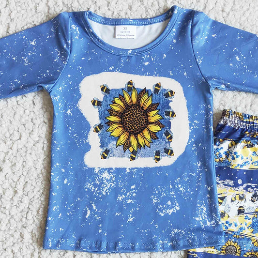 Fashion Toddler Girls Clothes Sunflower Print Girls Bell Bottom Outfits 6 A26-4