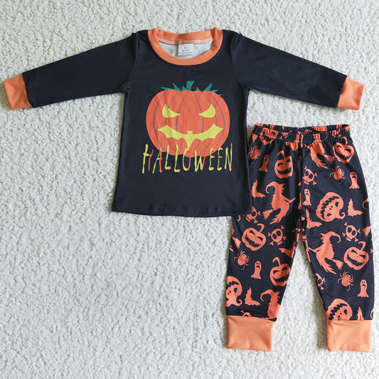 Boutique Halloween Boys Pajamas Pumpkin Print Sleepwear BLP0014