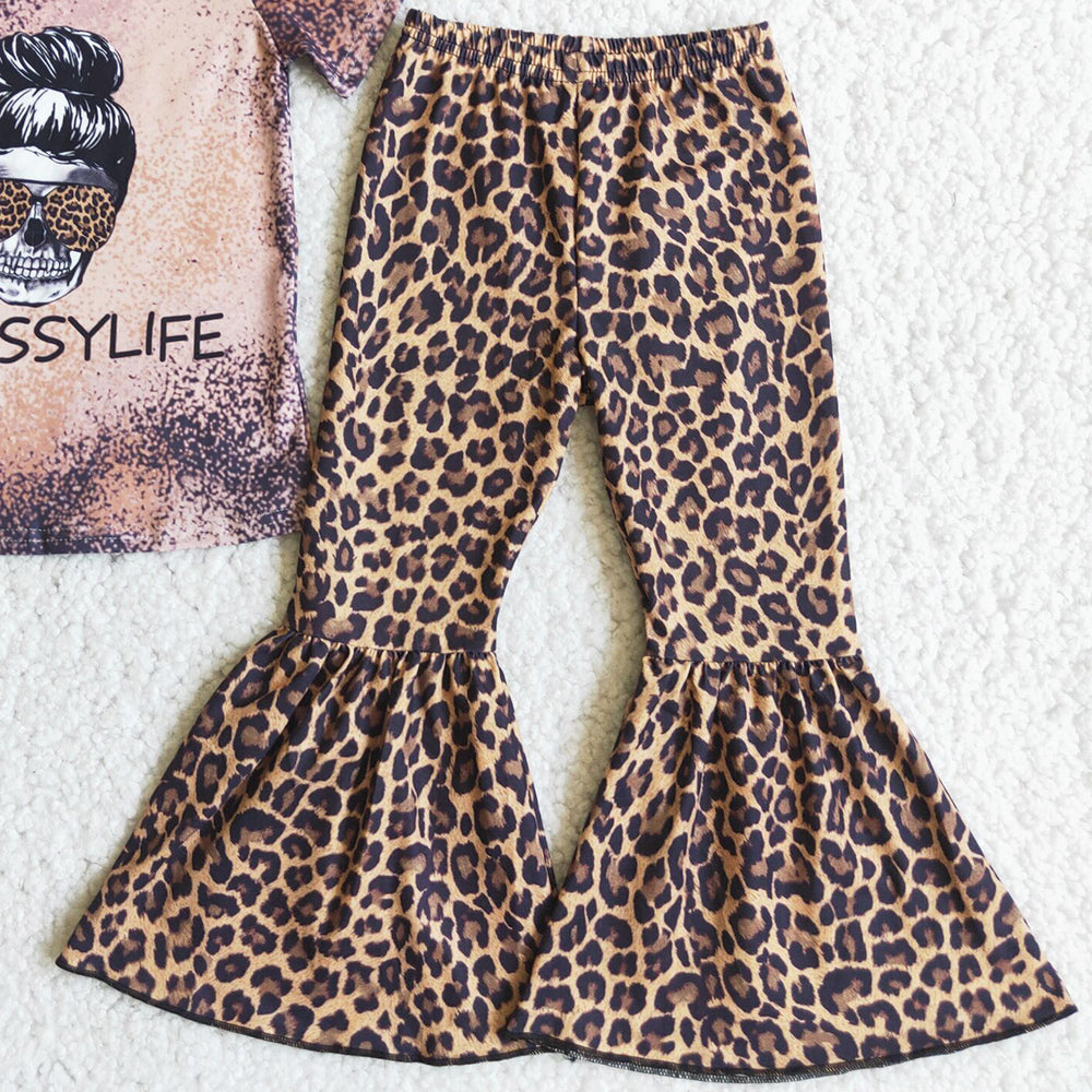 Kids Clothes Girl Leopard Bell Bottom Outfits Fashion Baby Girls Clothes Boutique Kids Set C3-22