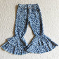 Hot Sale Girls Denim Pant Blue Leopard Fashion Baby Girls Jeans Bell Bottom Pants P0027