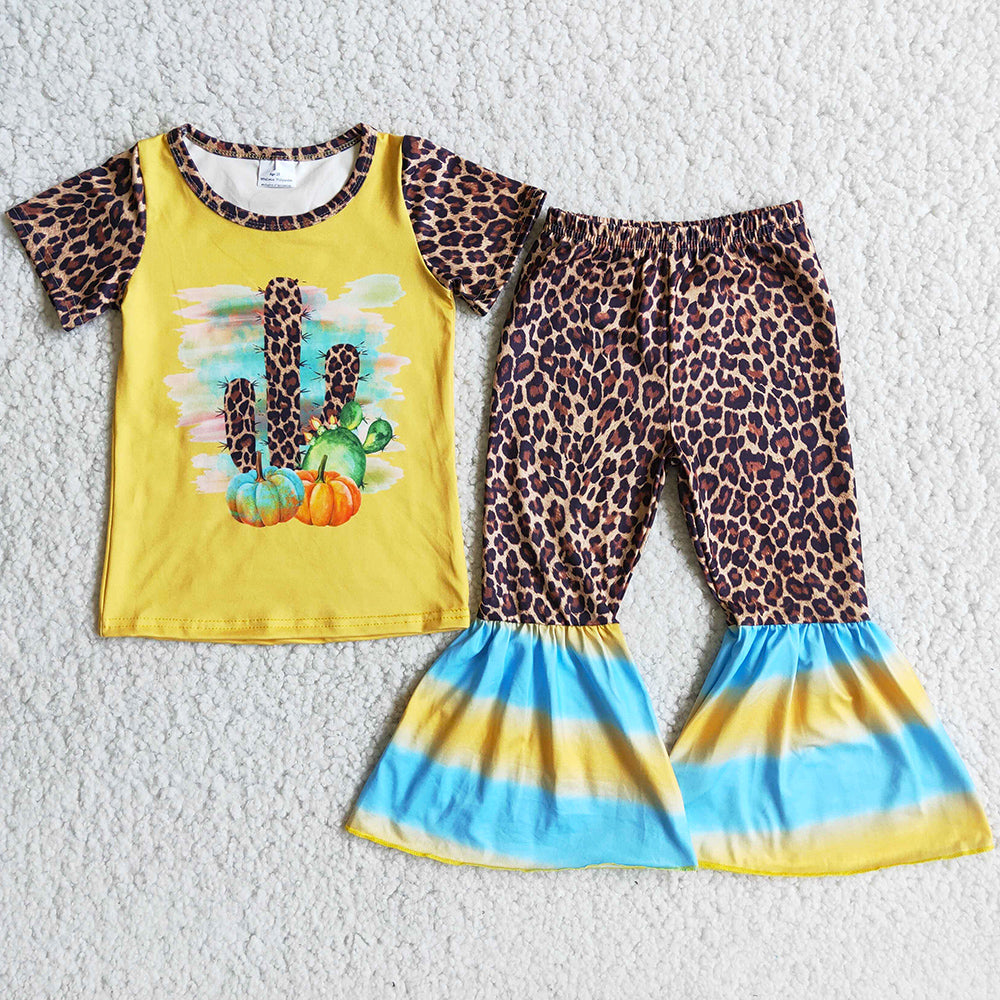 Boutique Infant Baby Girls Clothes Cactus Pumpkin Toddler Girls Clothing Bell Bottom Outfits C1-10