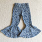 Hot Sale Girls Denim Pant Blue Leopard Fashion Baby Girls Jeans Bell Bottom Pants P0027