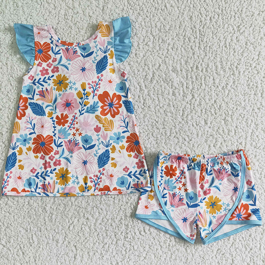 Hot Sale Kids Designer Clothes Girls Summer Outfits Flower Print Cute Baby Girl Clothes Set Matched Romper Boutique Girls Romper GSSO0098