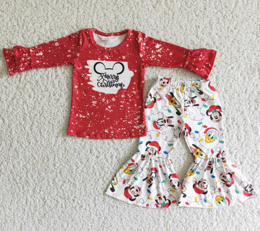 Cartoon Print Baby Girl Clothes Set Christmas Boutique Kids Clothes Girls Bell Bottom Outfit 6 C11-4