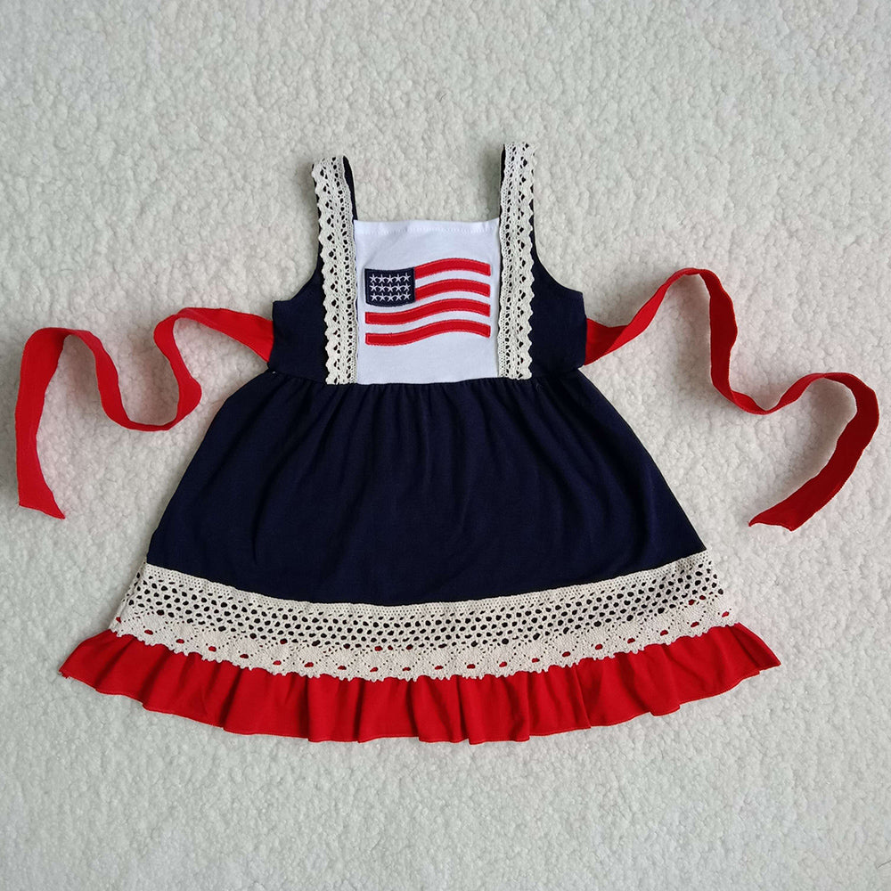 July 4th Baby Girl Dress Embroidery Boutique Girls Twirl Dresses Wholesale A9-3