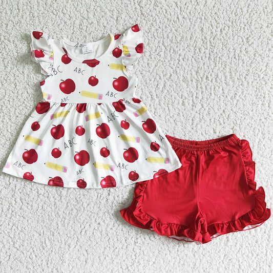 Boutique Baby Girl Clothes Set Pencil Apple Print Cute Toddler Girls Clothes Back to School Fashion Girls Clothing GSSO0121