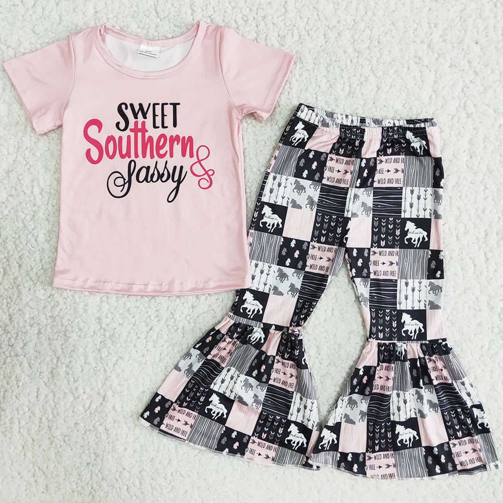 Wholesale Baby Girls Clothes Short Sleeve Bell Pants Sweet Baby Outfits A0-16