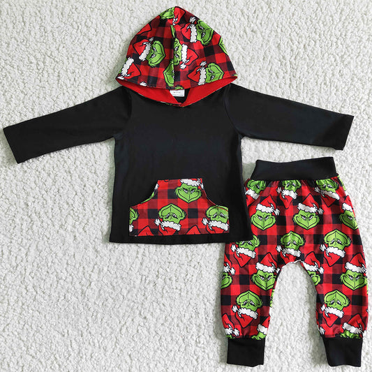 Hot Sale Toddler Boys Clothes Hoodies Set Cartoon Print Christmas Baby Boys Clothing Red Green Boys Hoodie Outfits 6 A10-29