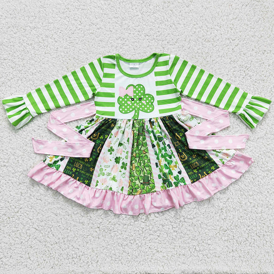 Boutique Girls Twirl Dress St. Patrick's Day Girls Clothing Dress Long Sleeve 6 A23-11