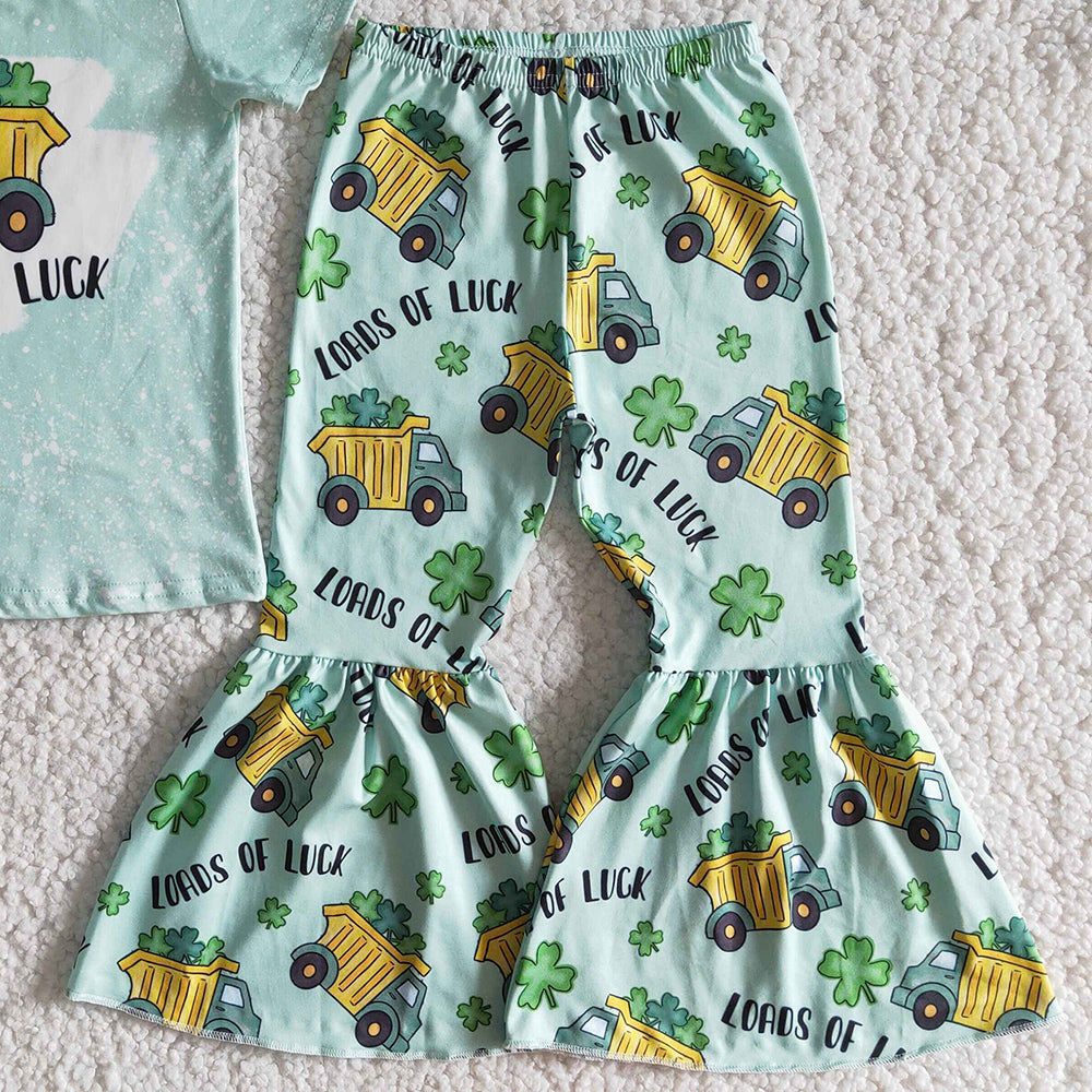 Toddler Baby Girl Clothes St. Patrick's Day Fashion Kid Clothing Girls Bell Bottom Outfits E5-27