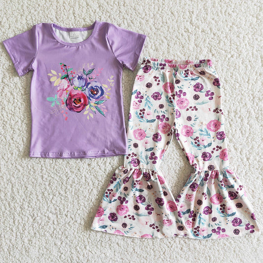 New Design Kids Designer Clothes Girls Bell Bottom Outfit Spring Flower Fashion Toddler Girls Clothes Boutique Children Clothing E7-3