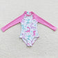 Baby Girls Swimsuits Pink Dinosaur Long Sleeve One Pieces Swimsuit S0076