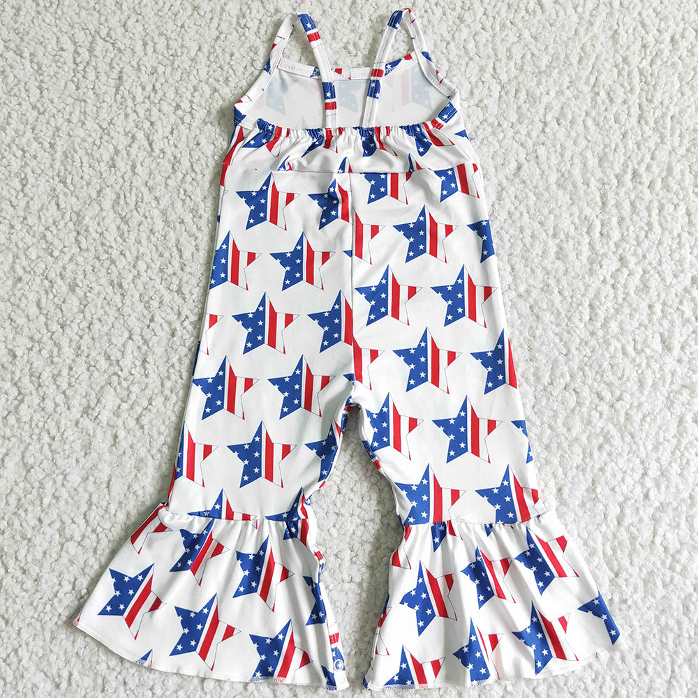 Star Print Boutique Baby Girls Jumpsuit July 4th Boutique Girls Summer Jumpsuit Suspender Fashion Girl Holiday Clothing Jumpsuit SR0057