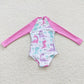 Baby Girls Swimsuits Pink Dinosaur Long Sleeve One Pieces Swimsuit S0076