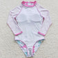 Baby Girls Swimsuits Pink Dinosaur Long Sleeve One Pieces Swimsuit S0076