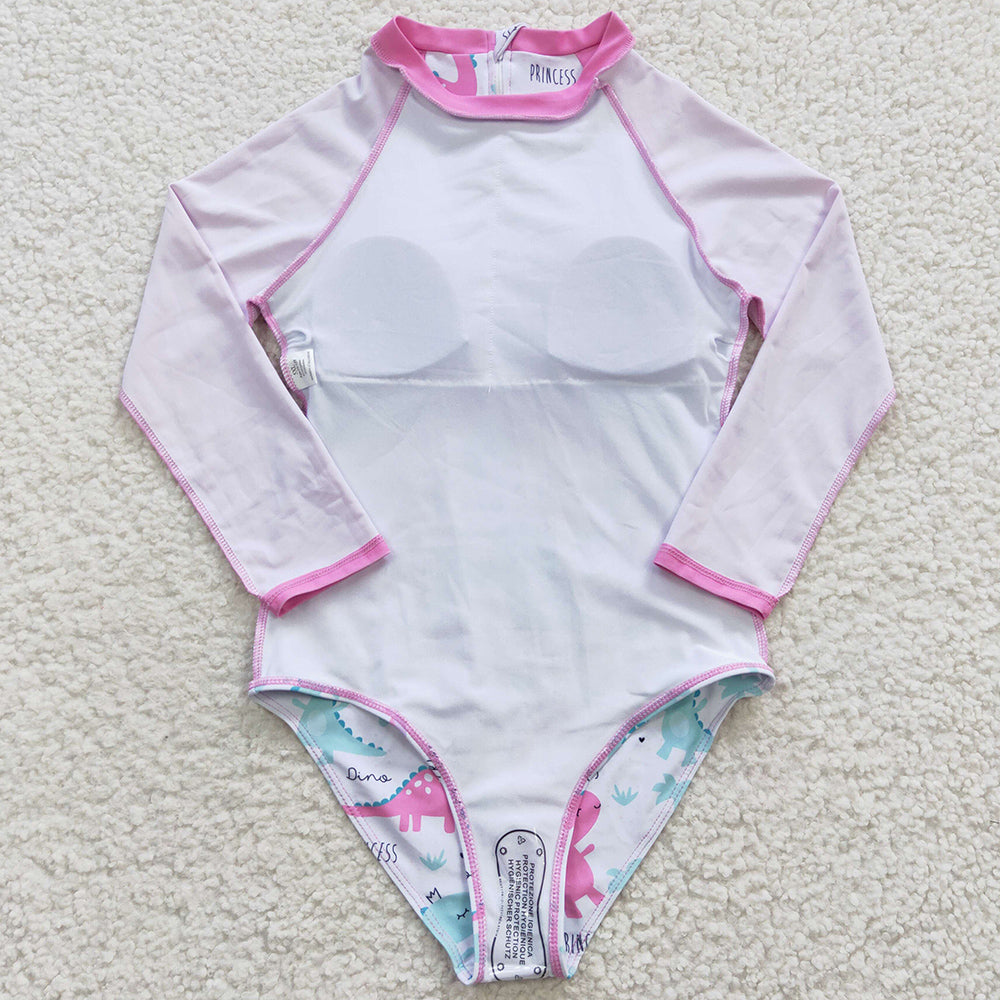 Baby Girls Swimsuits Pink Dinosaur Long Sleeve One Pieces Swimsuit S0076