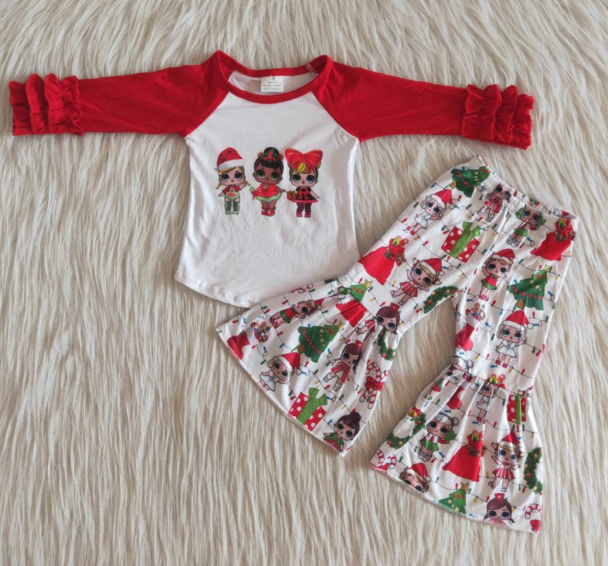 Christmas Day Boutique Girls Clothing Long Sleeve Bell Pants Set Cartoon Print Cute Kids Baby Girl Clothes 6 A29-21