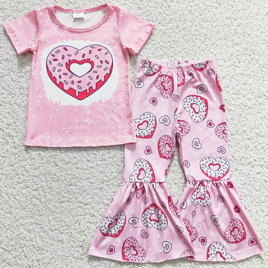 Toddler Baby Girls Clothes Short Sleeve Bell Bottoms Set Love Donut Girls Outfits GSPO0378