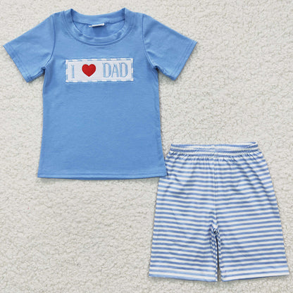 Boutique Girls Clothes Cotton Embroidery Girls Summer Outfits I Love Dad GSSO0187
