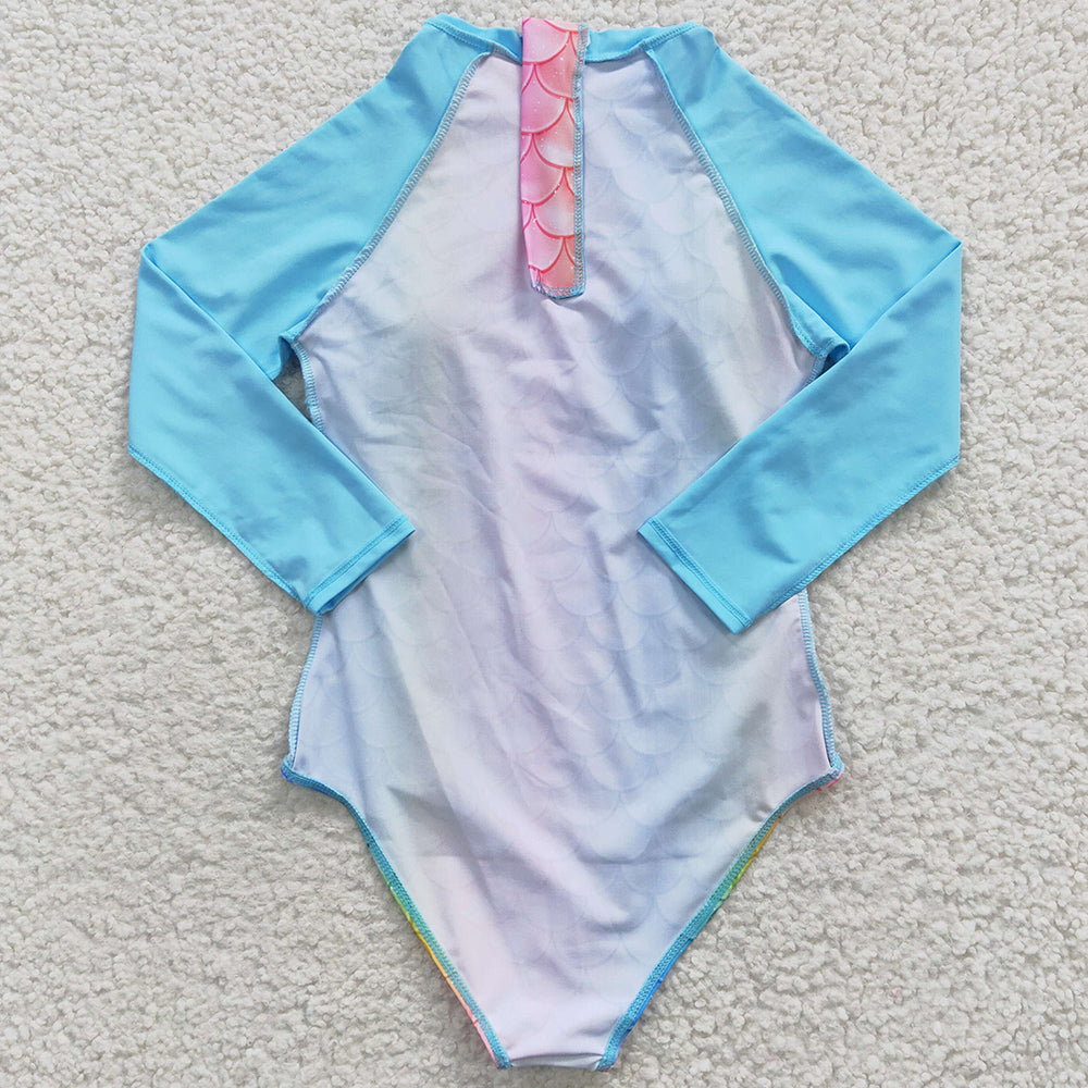 Baby Girls Swimsuits Mermaid Scales Long Sleeve One Pieces Swimsuit S0075