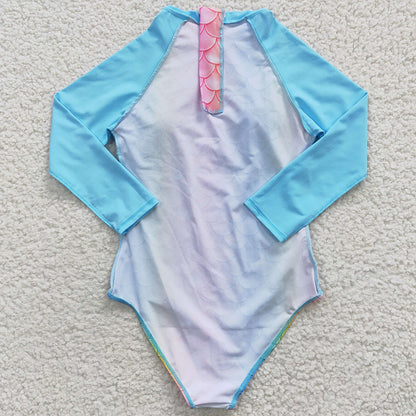Baby Girls Swimsuits Mermaid Scales Long Sleeve One Pieces Swimsuit S0075