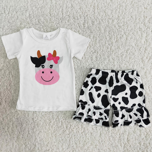 Hot Sale Baby Girl Clothes Cow Print Cute Toddler Girls Clothes Kids Outfits Wholesale B5-23