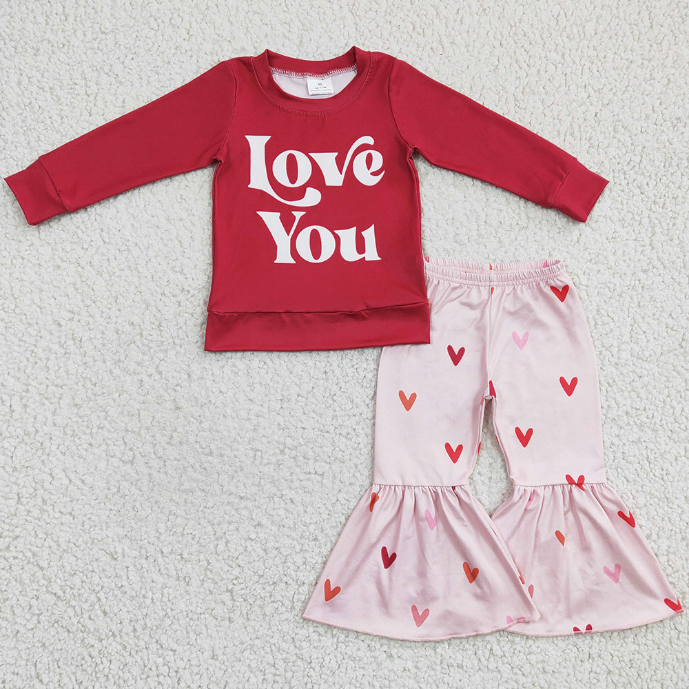 Valentine's Day Baby Girl Clothes Love Boutique Girls Bell Bottoms Set GLP0397