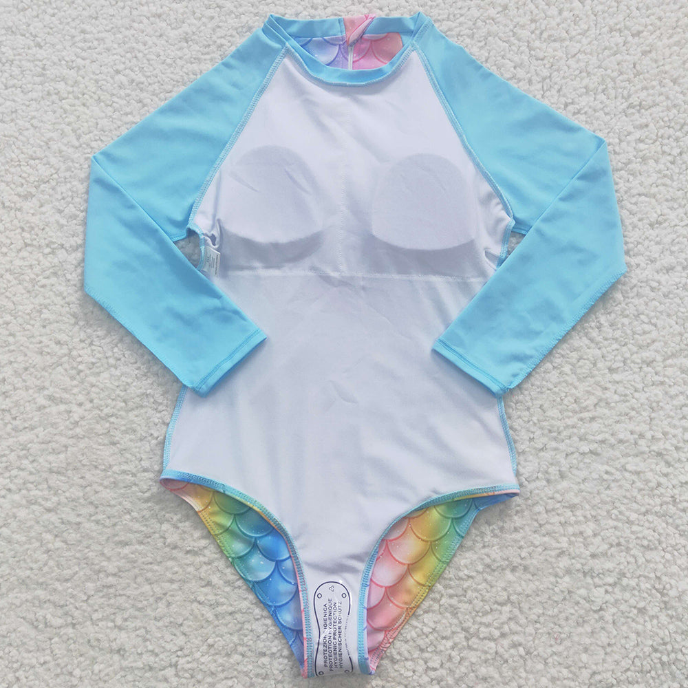 Baby Girls Swimsuits Mermaid Scales Long Sleeve One Pieces Swimsuit S0075