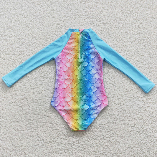 Baby Girls Swimsuits Mermaid Scales Long Sleeve One Pieces Swimsuit S0075