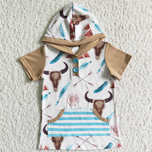 Boutique Summer Boys Clothing Hoodie Top Fashion Western Style Cow Print Baby Boys Clothes Top Hoodies Shirt BT0003