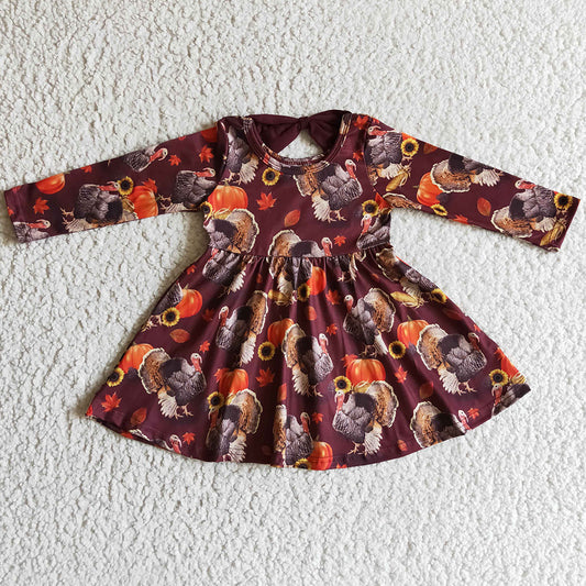 THanksgiving Boutique Girls Dress Turkey Print Pumpking Dress GLD0053