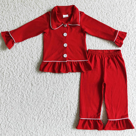 New Design Boutique Girls Pajamas Set Red Christmas Kids Pajamas GLP0101