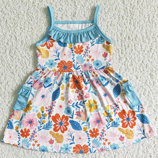 New Fashion Girls Dress Flower Print Cute Kids Girl Clothes Baby Romper Boutique Toddler Girls Dresses Sister Outfits GSD0077