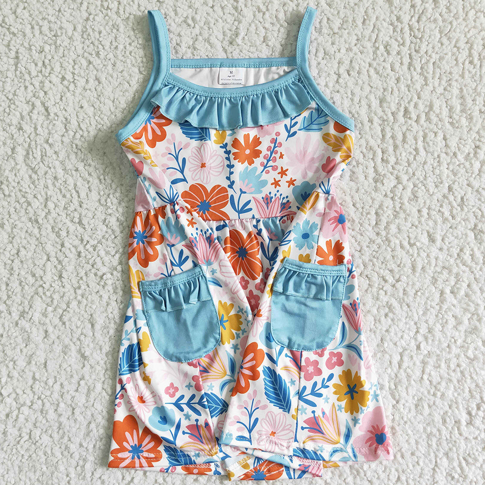 New Fashion Girls Dress Flower Print Cute Kids Girl Clothes Baby Romper Boutique Toddler Girls Dresses Sister Outfits GSD0077