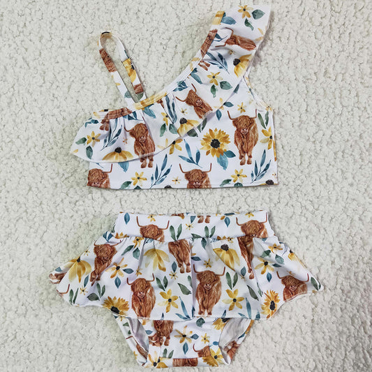 RTS Wholesale Baby Girls Swim Clothes Swimsuit Fashion Cow Print Cute Toddler Girls Swimsuit Boutique Kids Clothing Swimwear S0025