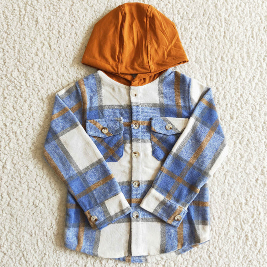 Fashion Baby Boys Hooded Coat Blue Lattice Kids Boy Jacket Hoodie Top BT0074