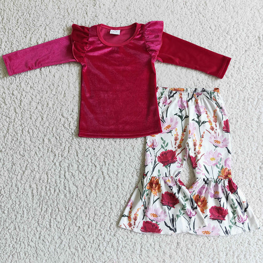 Fall Toddler Baby Girls Clothes Long Sleeve Bell Bottom Outfits GLP0221