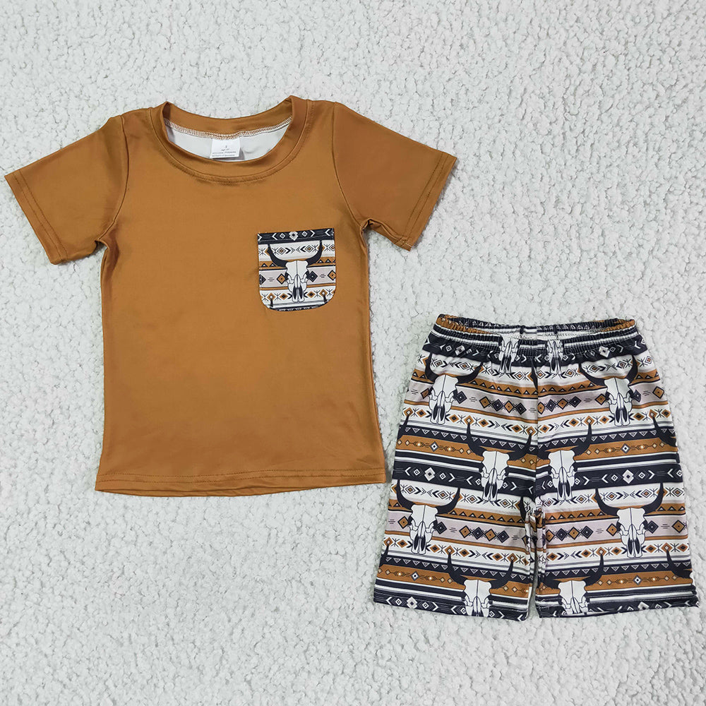 Wholesale Children's Clothing Boys Summer Clothing Short Sleeve Shorts Set Cow print Boutique Baby Boy Clothes Kids Outfits BSSO0073