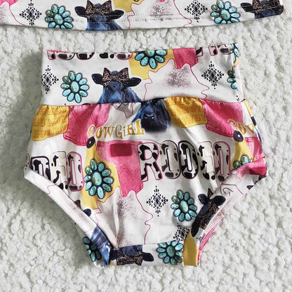 Western Style Toddler Girls Clothes Bummies Set Fashion Kids Clothes Boutique Baby Girl Clothes Short Sleeve Shorts Bummies Suit GBO0044