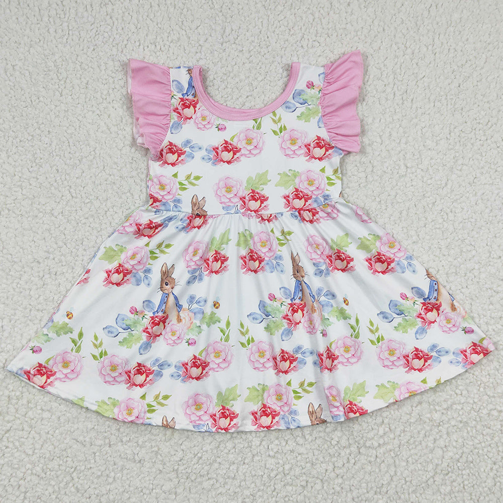 Easter Baby Girls Dress Bunny Flower Print Short Sleeve Girls Dresses GSD0223