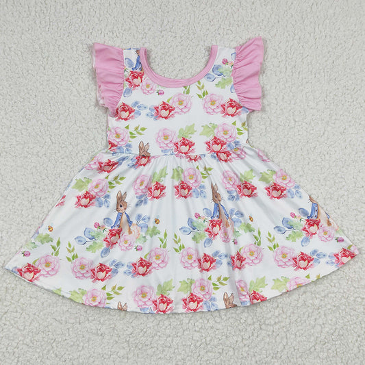 Easter Baby Girls Dress Bunny Flower Print Short Sleeve Girls Dresses GSD0223