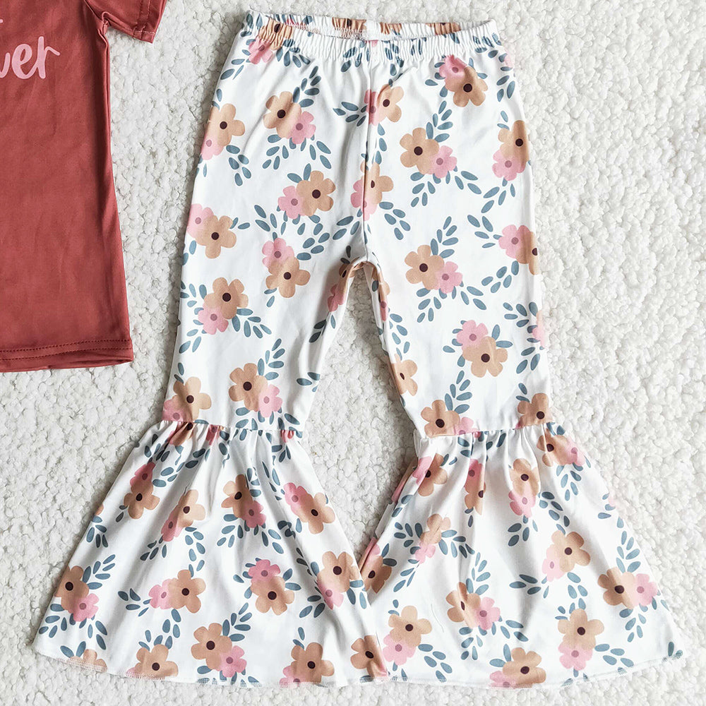 Wholesale Baby Girls Clothes Kids Clothes Girls Bell Pants Set Flower Printed E13-30