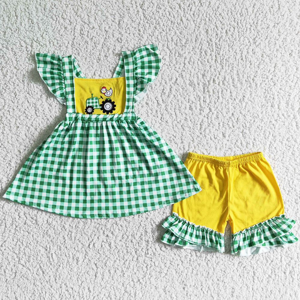 New Fashion Baby Girl Clothes Summer Farm Embroidery Boutique Girls Clothes Outfits GSSO0056