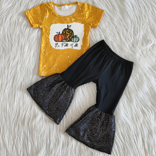 Hot Sale Toddler Baby Girls Clothes Pumpkin Fall Boutique Kids Clothing Sets A2-12