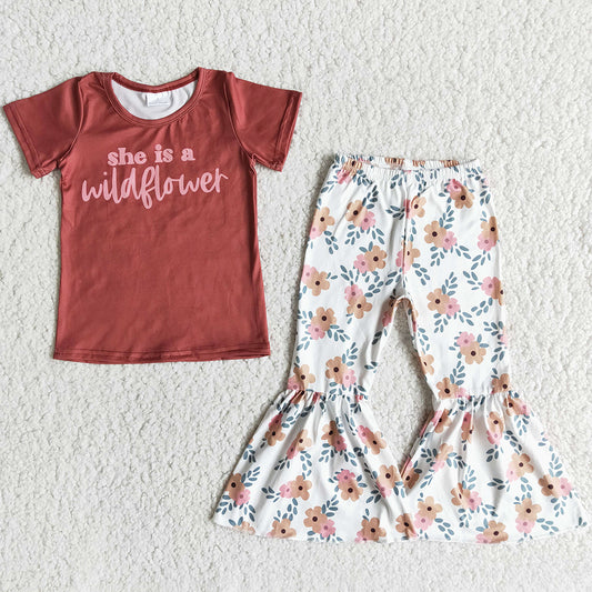 Wholesale Baby Girls Clothes Kids Clothes Girls Bell Pants Set Flower Printed E13-30