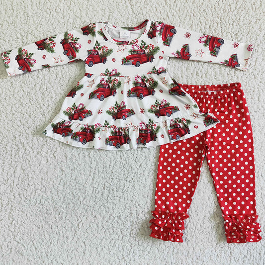 Christmas Boutique Baby Girls Clothes Car Print Cute Tunic Top Icing Pants Set Fashion Kids Girls Clothing 6 A23-15